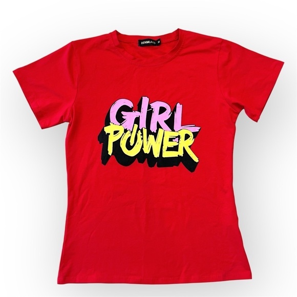 DenimLand Girl Power graphic Tee red size M - Picture 1 of 8